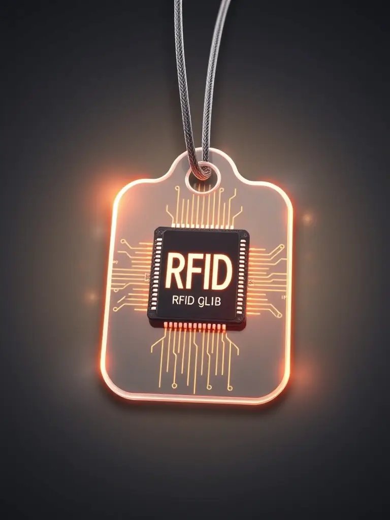 A visual representation of an RFID chip embedded within an NLIS tag, showcasing its technology for electronic identification and tracking of livestock.