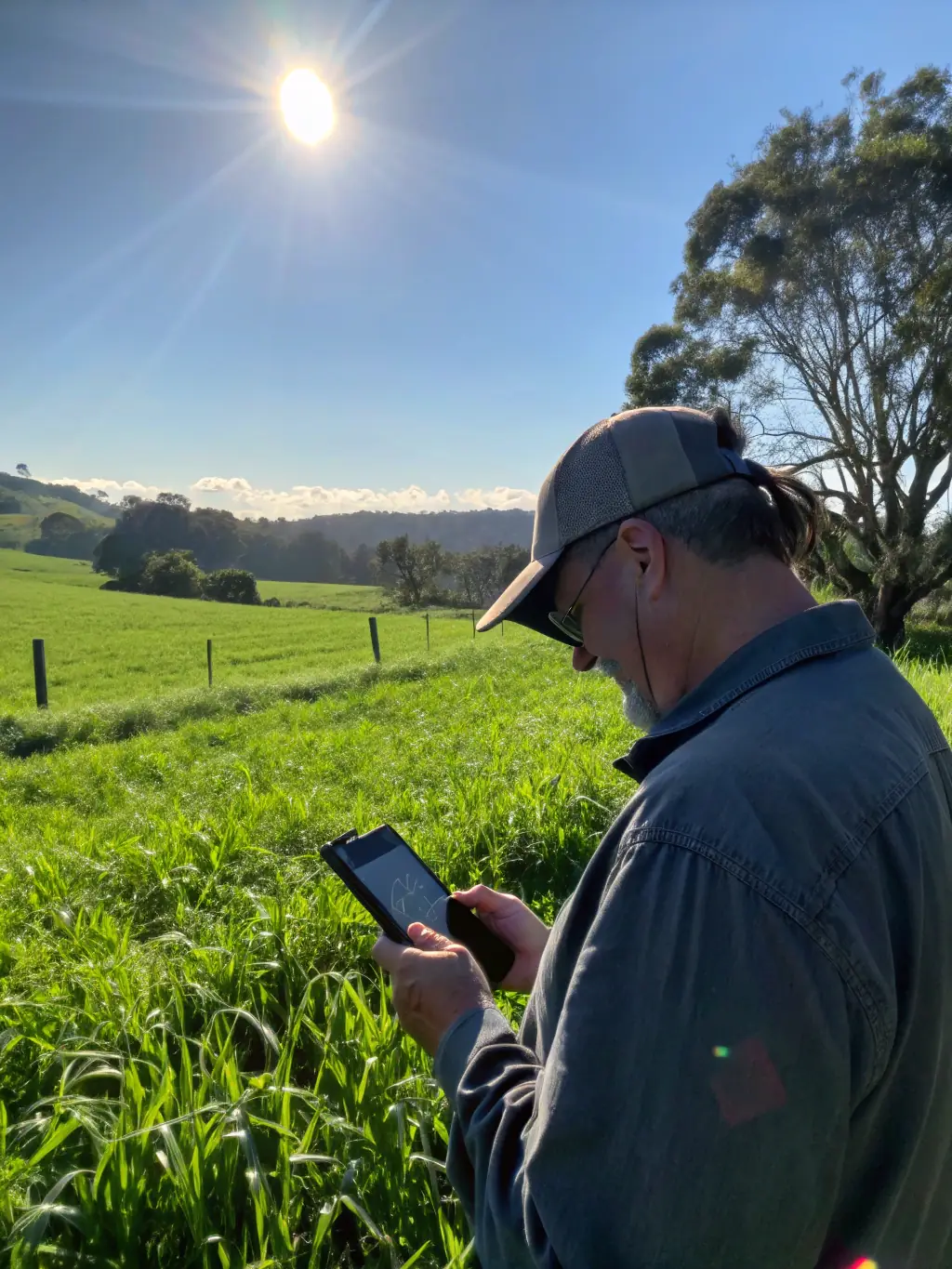 A farmer easily scanning an NLIS tag on a sheep using a handheld scanner, illustrating the ease of use and quick data retrieval for livestock management.